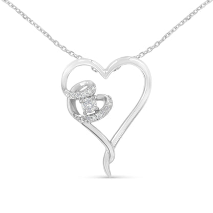 .925 Sterling Silver 1/10 cttw Diamond Heart Pendant Necklace (H-I, I1-I2) by Bids.com