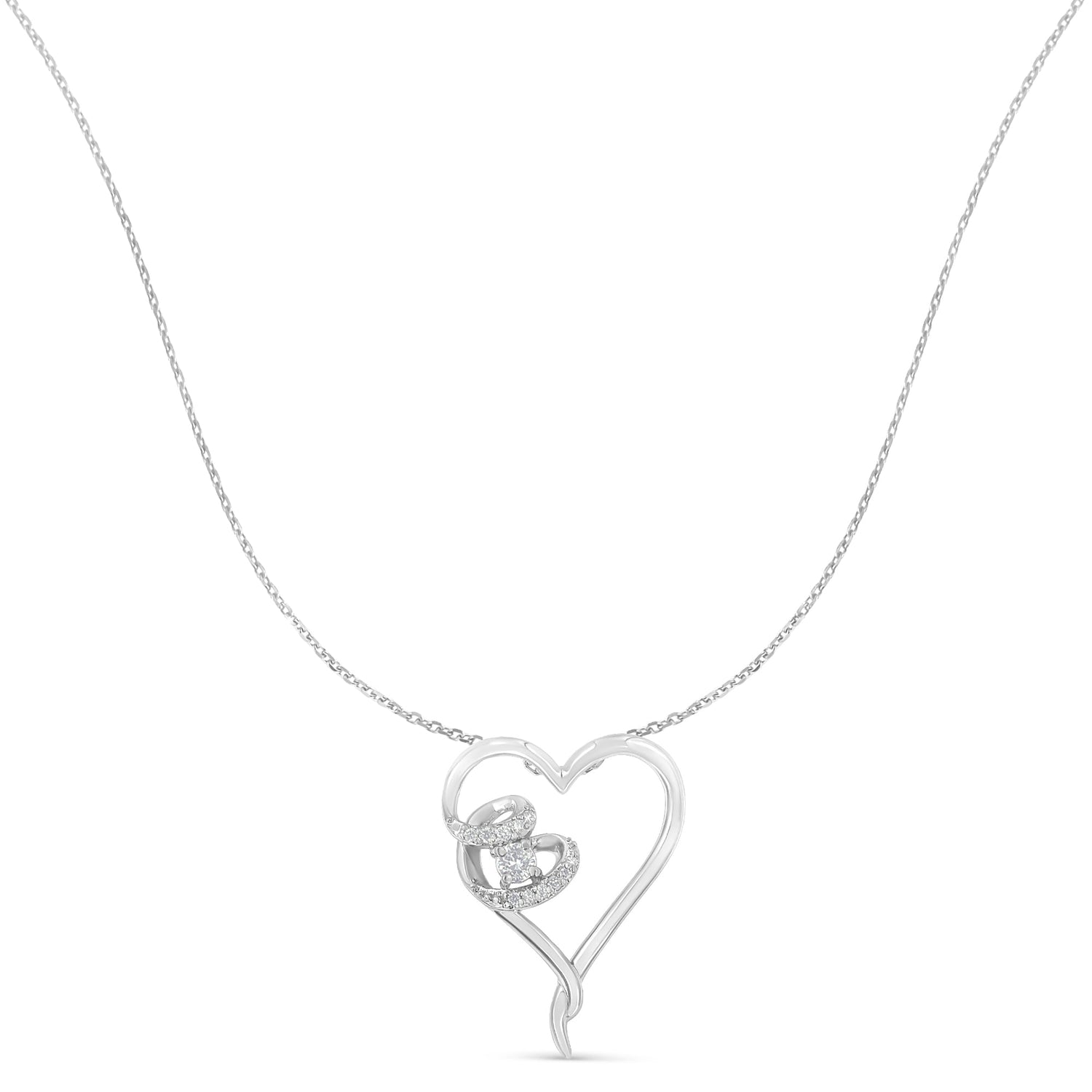 .925 Sterling Silver 1/10 cttw Diamond Heart Pendant Necklace (H-I, I1-I2) by Bids.com