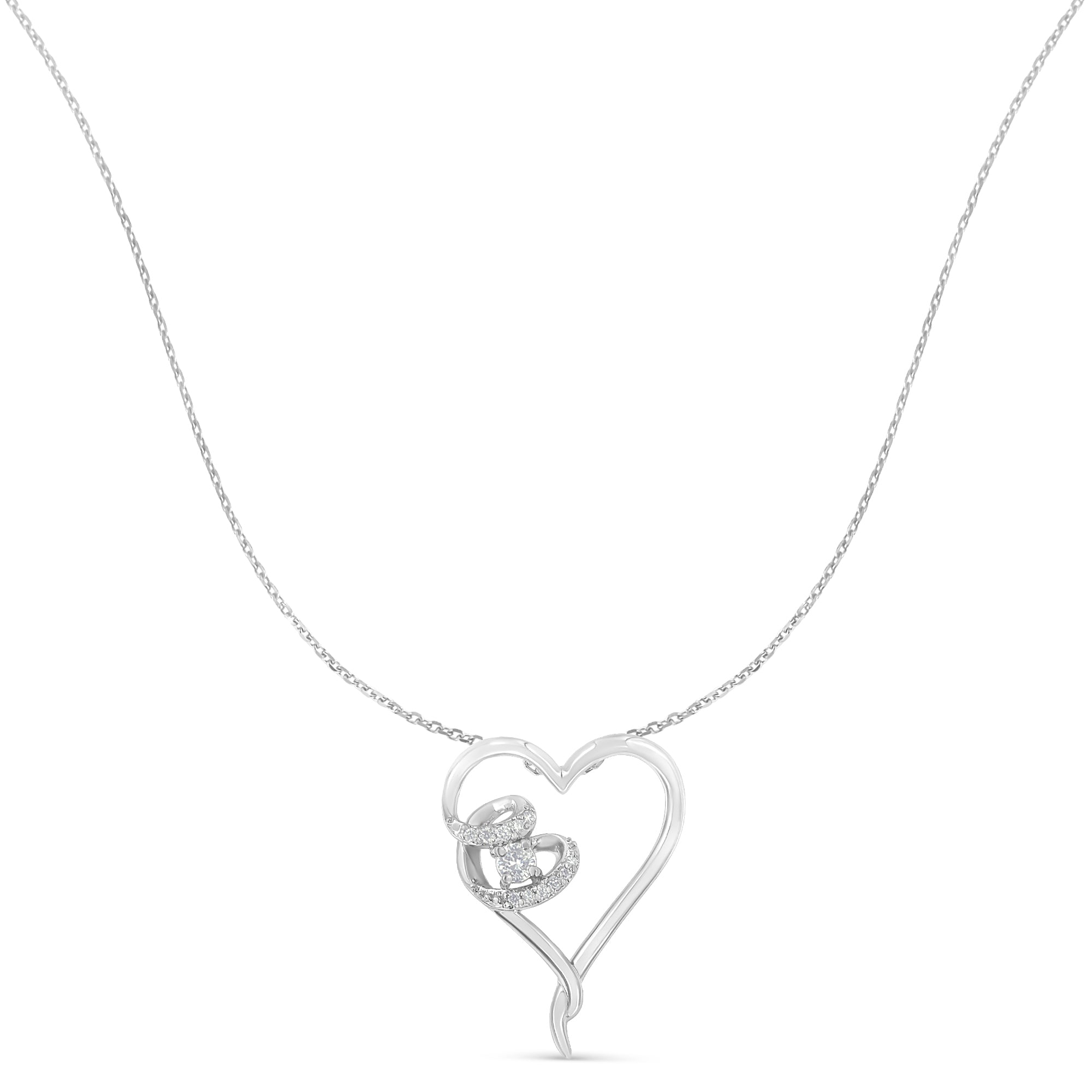 .925 Sterling Silver 1/10 cttw Diamond Heart Pendant Necklace (H-I, I1-I2) by Bids.com