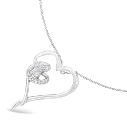 .925 Sterling Silver 1/10 cttw Diamond Heart Pendant Necklace (H-I, I1-I2) by Bids.com