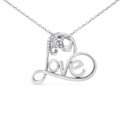 .925 Sterling Silver 1/10 Cttw Round Brilliant-Cut Diamond Accented Open Heart with Love 18" Pendant Necklace (H-I Color, I1-I2 Clarity) by Bids.com