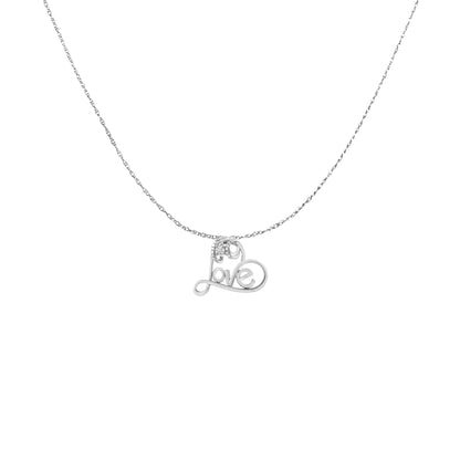 .925 Sterling Silver 1/10 Cttw Round Brilliant-Cut Diamond Accented Open Heart with Love 18" Pendant Necklace (H-I Color, I1-I2 Clarity) by Bids.com