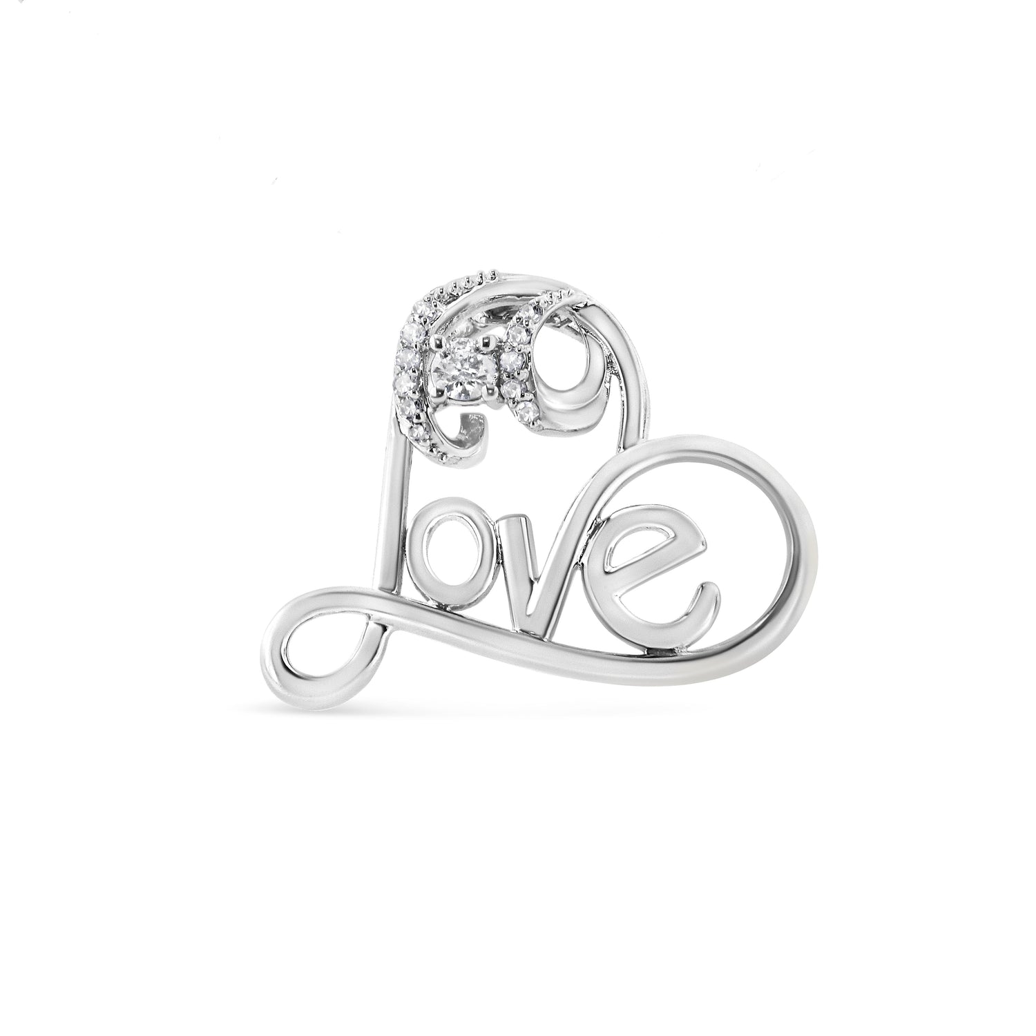 .925 Sterling Silver 1/10 Cttw Round Brilliant-Cut Diamond Accented Open Heart with Love 18" Pendant Necklace (H-I Color, I1-I2 Clarity) by Bids.com