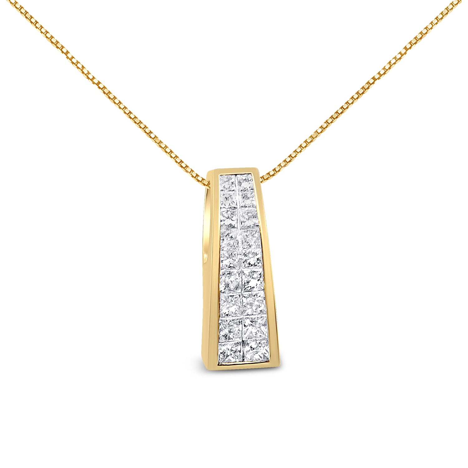 14K Yellow Gold 1 1/2 cttw Princess Cut Diamond Greek Column Pendant Necklace (G-H, VS1-VS2) 