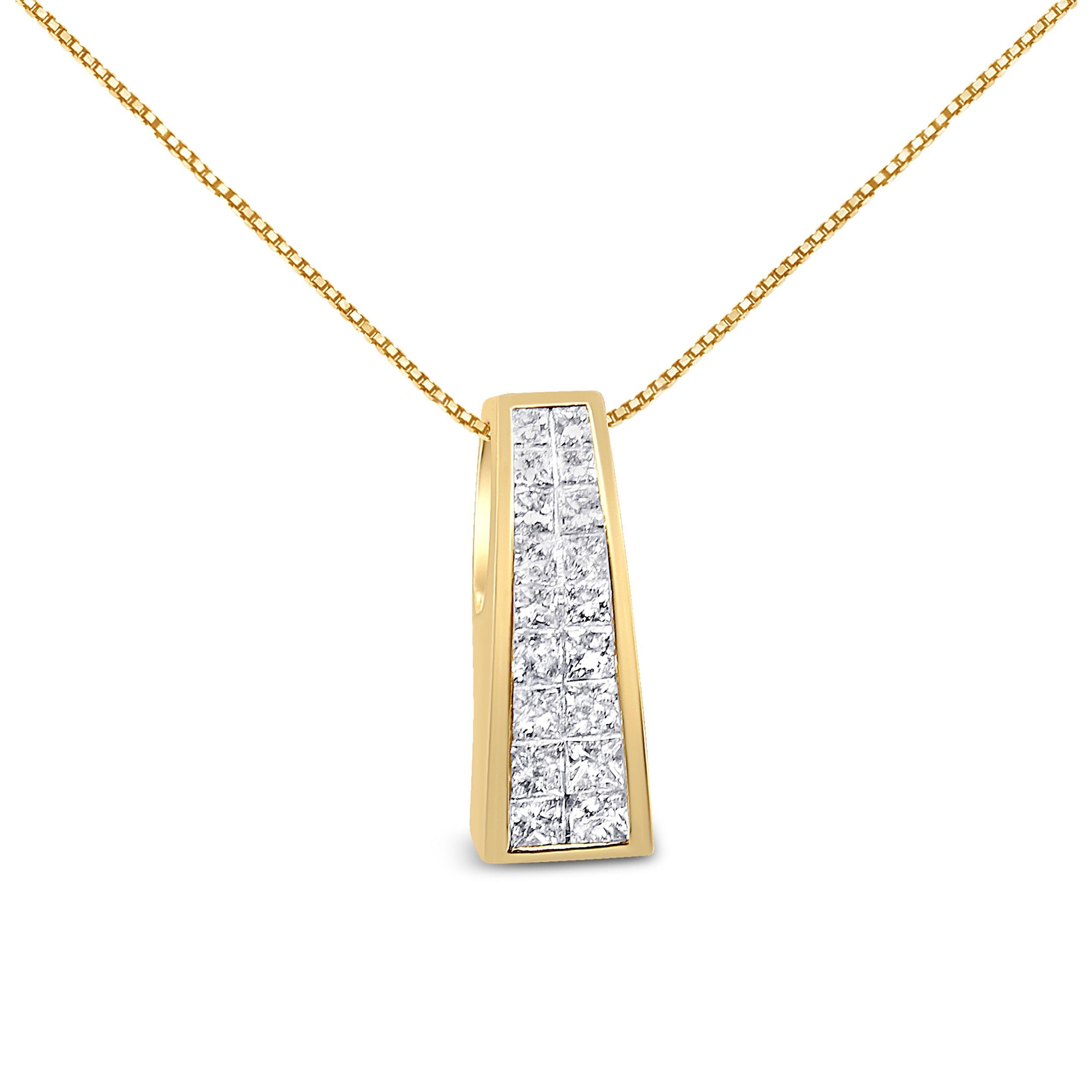 14K Yellow Gold 1 1/2 cttw Princess Cut Diamond Greek Column Pendant Necklace (G-H, VS1-VS2) 