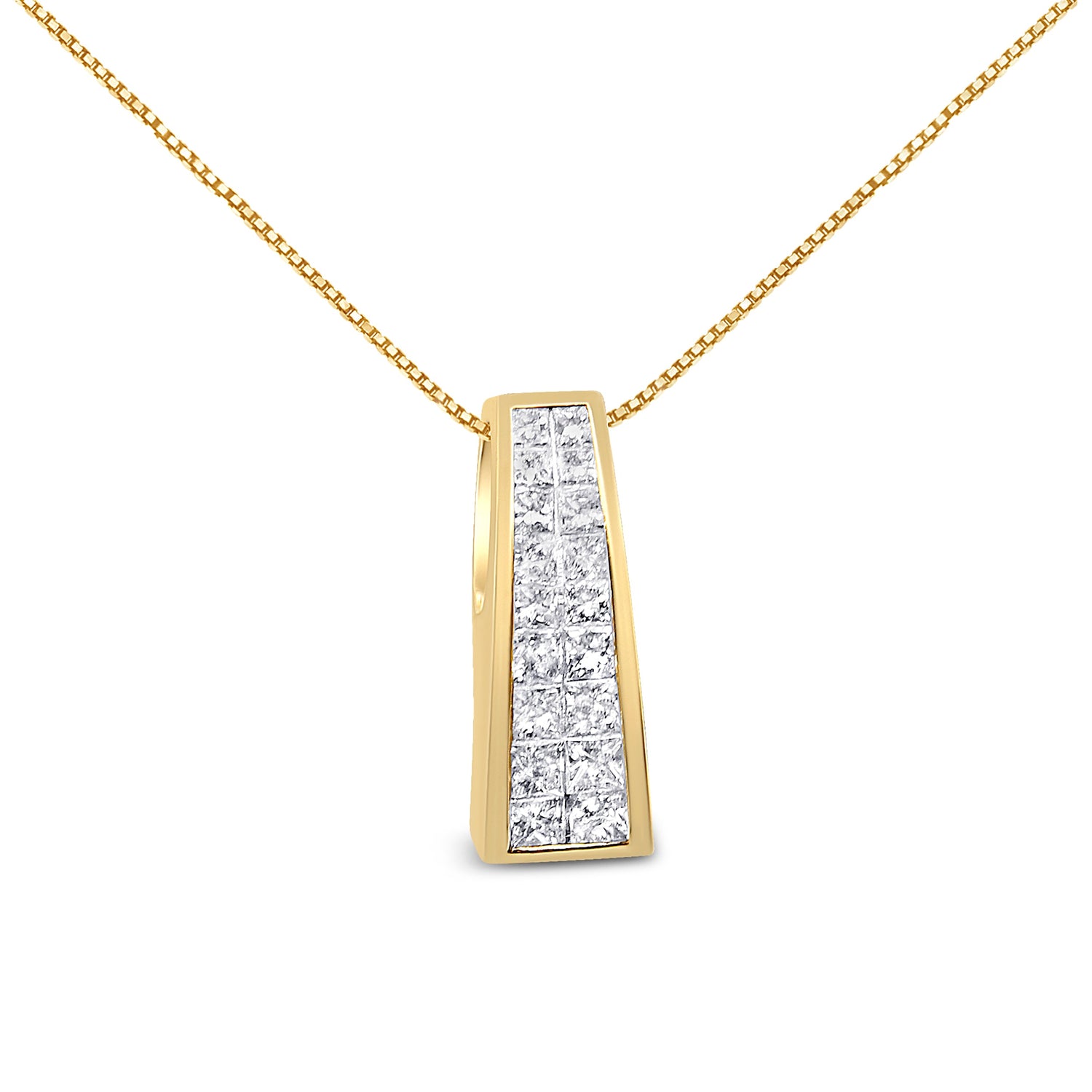 14K Yellow Gold 1 1/2 cttw Princess Cut Diamond Greek Column Pendant Necklace (G-H, VS1-VS2) by Bids.com