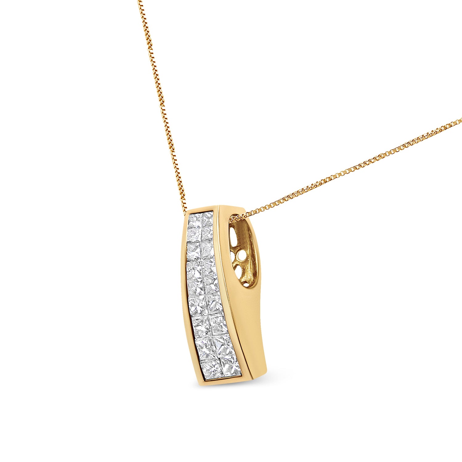 14K Yellow Gold 1 1/2 cttw Princess Cut Diamond Greek Column Pendant Necklace (G-H, VS1-VS2) by Bids.com