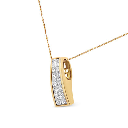 14K Yellow Gold 1 1/2 cttw Princess Cut Diamond Greek Column Pendant Necklace (G-H, VS1-VS2) by Bids.com