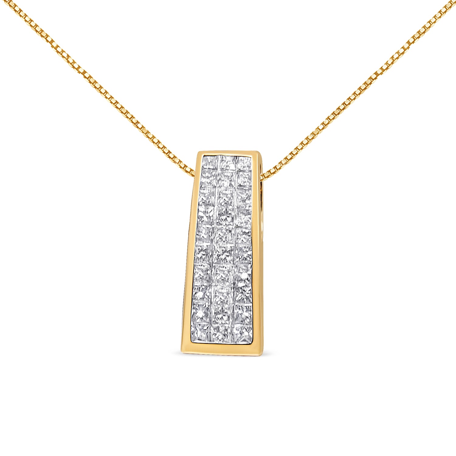 14K Yellow Gold 1 1/2 cttw Princess Cut Diamond Greek Column Pendant Necklace (G-H, VS1-VS2) by Bids.com