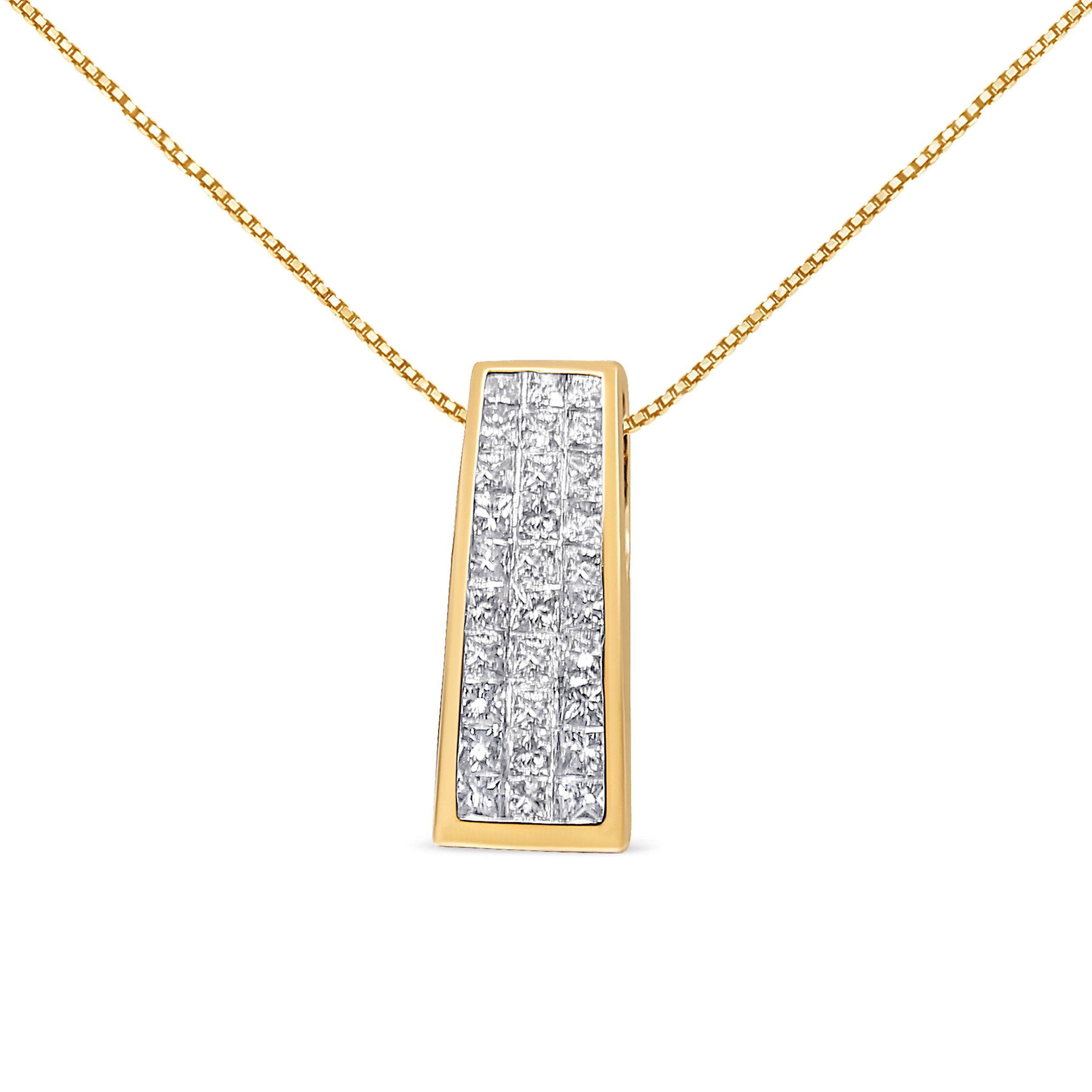 14K Yellow Gold 1 1/2 cttw Princess Cut Diamond Greek Column Pendant Necklace (G-H, VS1-VS2) by Bids.com