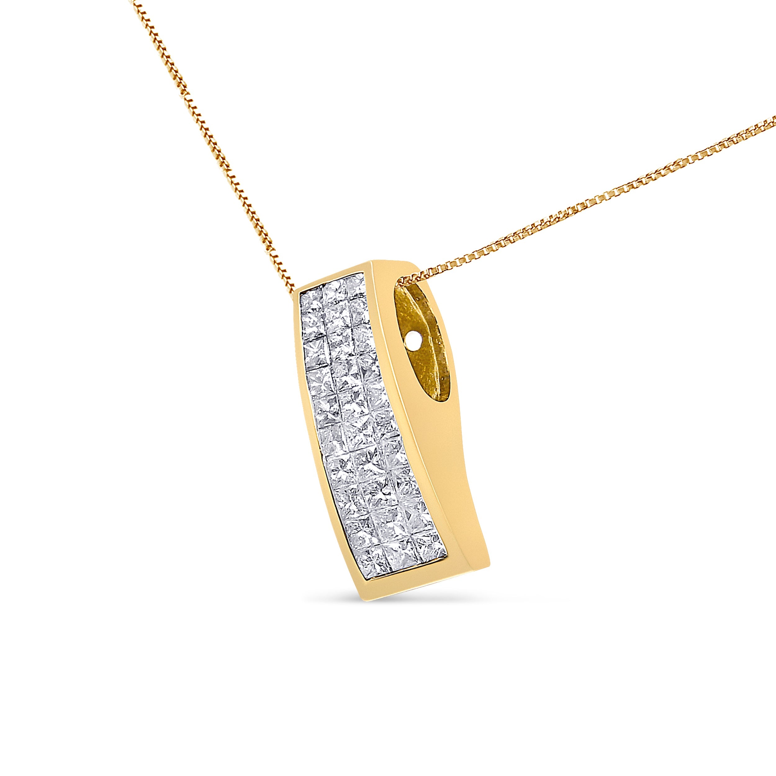14K Yellow Gold 1 1/2 cttw Princess Cut Diamond Greek Column Pendant Necklace (G-H, VS1-VS2) by Bids.com
