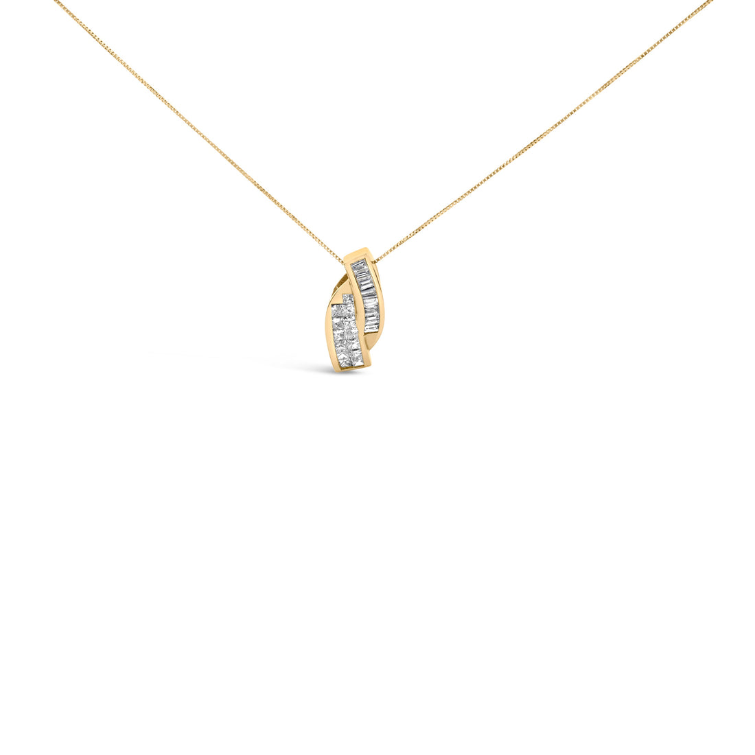 14k Yellow Gold 1 1/3 Cttw Princess and Baguette-cut Diamond Double Curved Pendant Necklace (H-I Color ,VS1-VS2 Clarity) - NO CHAIN INCLUDED by Bids.com