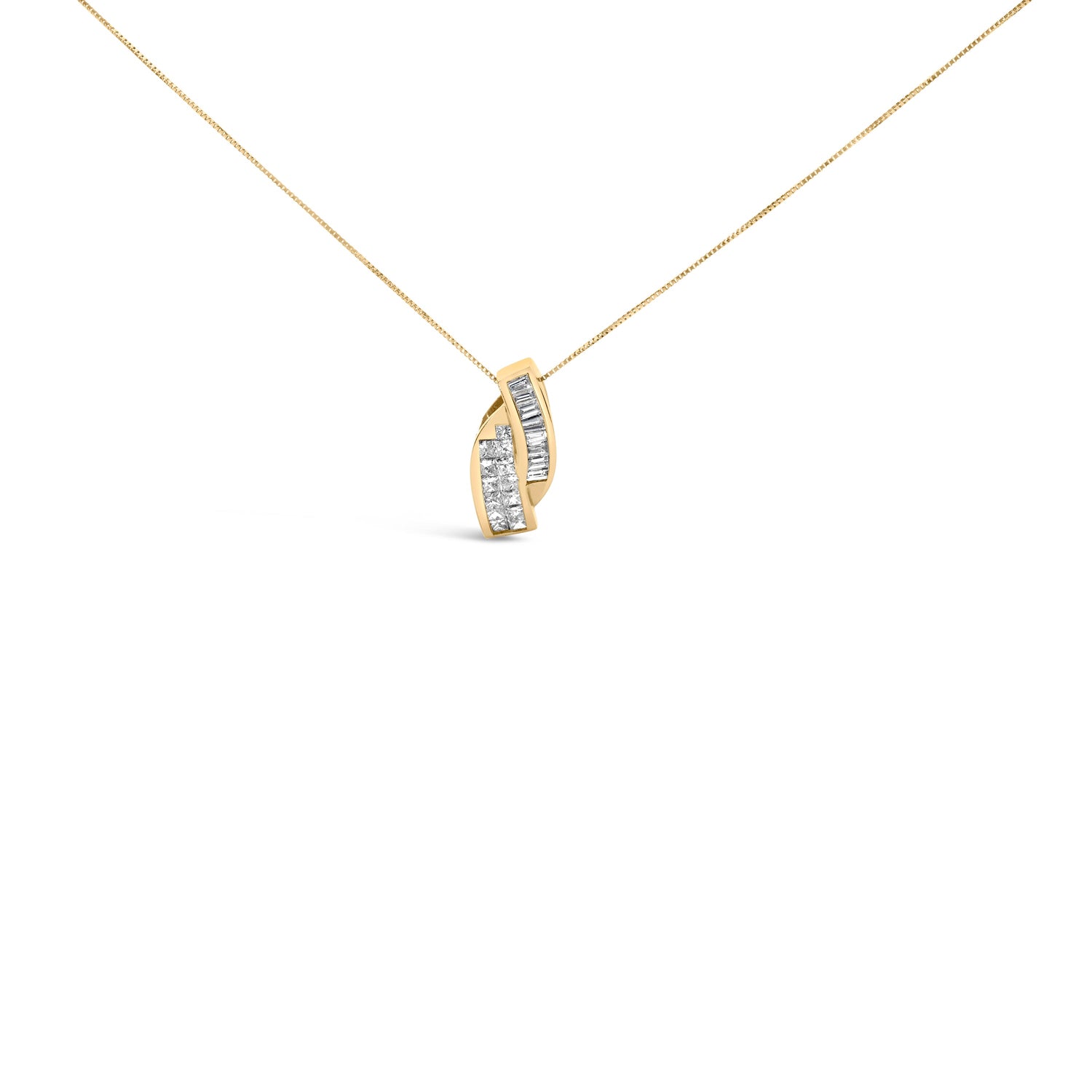 14k Yellow Gold 1 1/3 Cttw Princess and Baguette-cut Diamond Double Curved Pendant Necklace (H-I Color ,VS1-VS2 Clarity) - NO CHAIN INCLUDED by Bids.com
