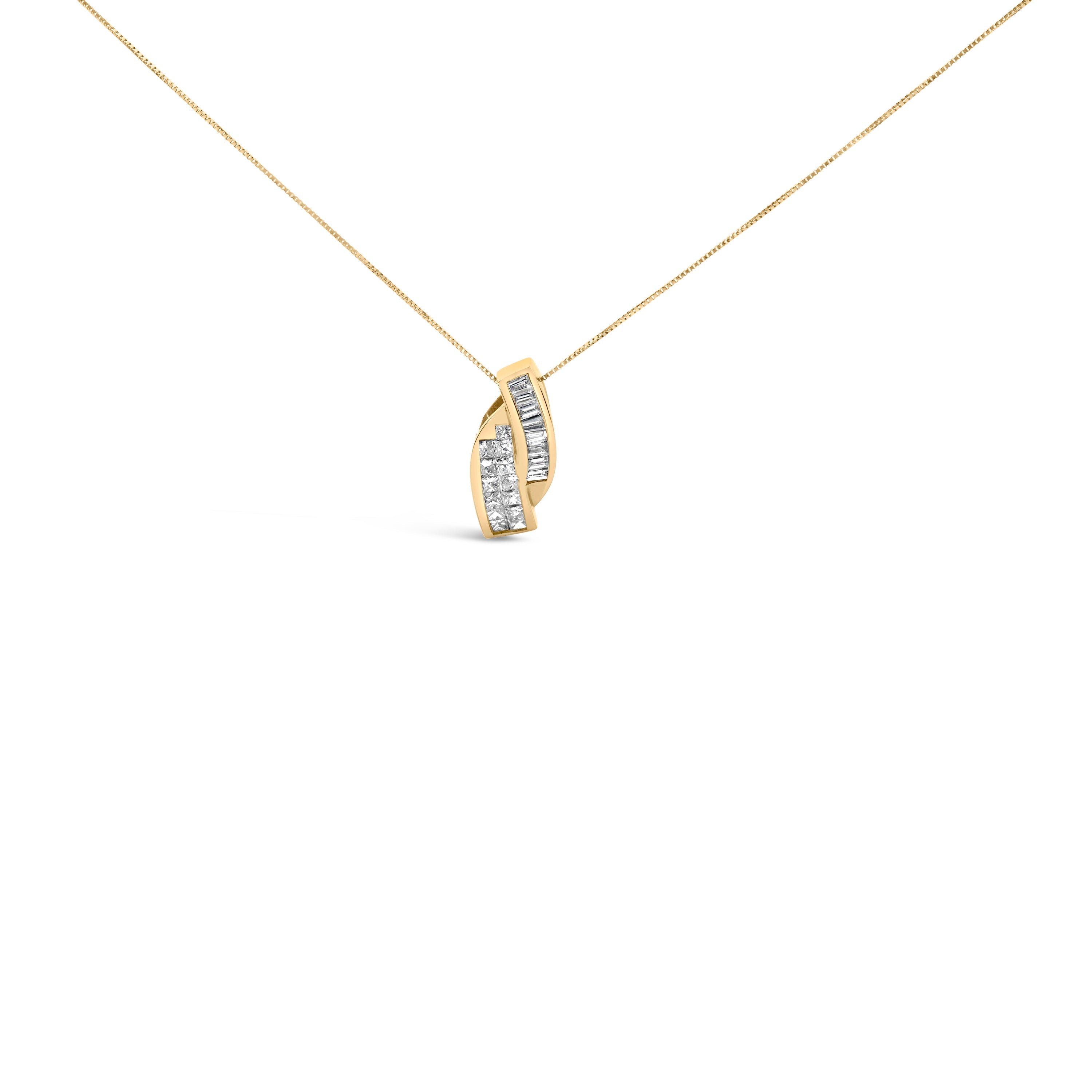 14k Yellow Gold 1 1/3 Cttw Princess and Baguette-cut Diamond Double Curved Pendant Necklace (H-I Color ,VS1-VS2 Clarity) - NO CHAIN INCLUDED by Bids.com