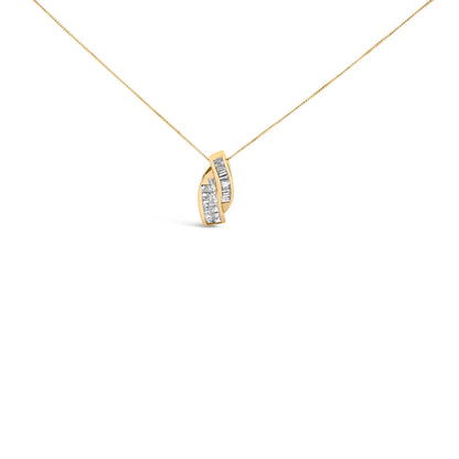 14k Yellow Gold 1 1/3 Cttw Princess and Baguette-cut Diamond Double Curved Pendant Necklace (H-I Color ,VS1-VS2 Clarity) - NO CHAIN INCLUDED by Bids.com
