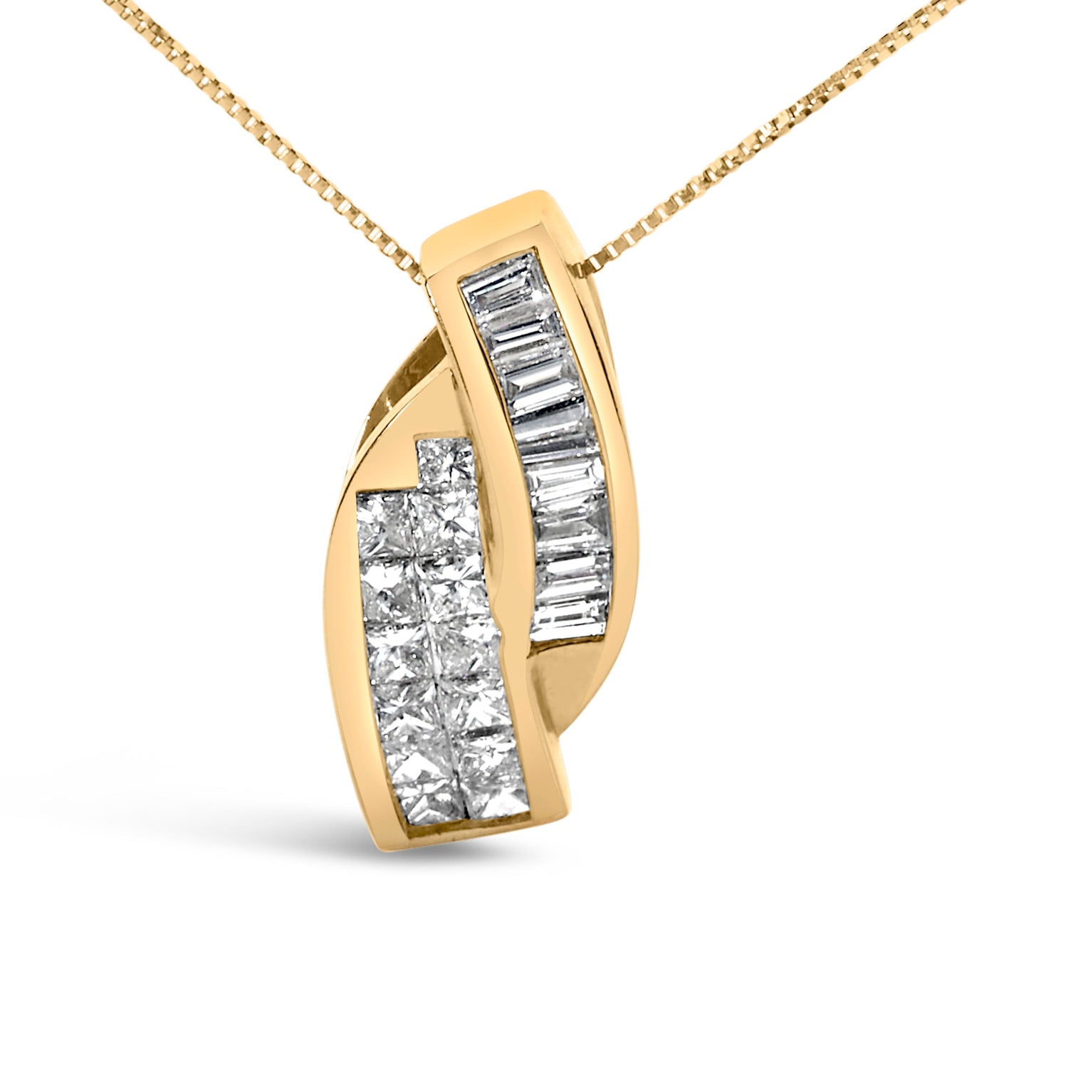 14k Yellow Gold 1 1/3 Cttw Princess and Baguette-cut Diamond Double Curved Pendant Necklace (H-I Color ,VS1-VS2 Clarity) - NO CHAIN INCLUDED by Bids.com
