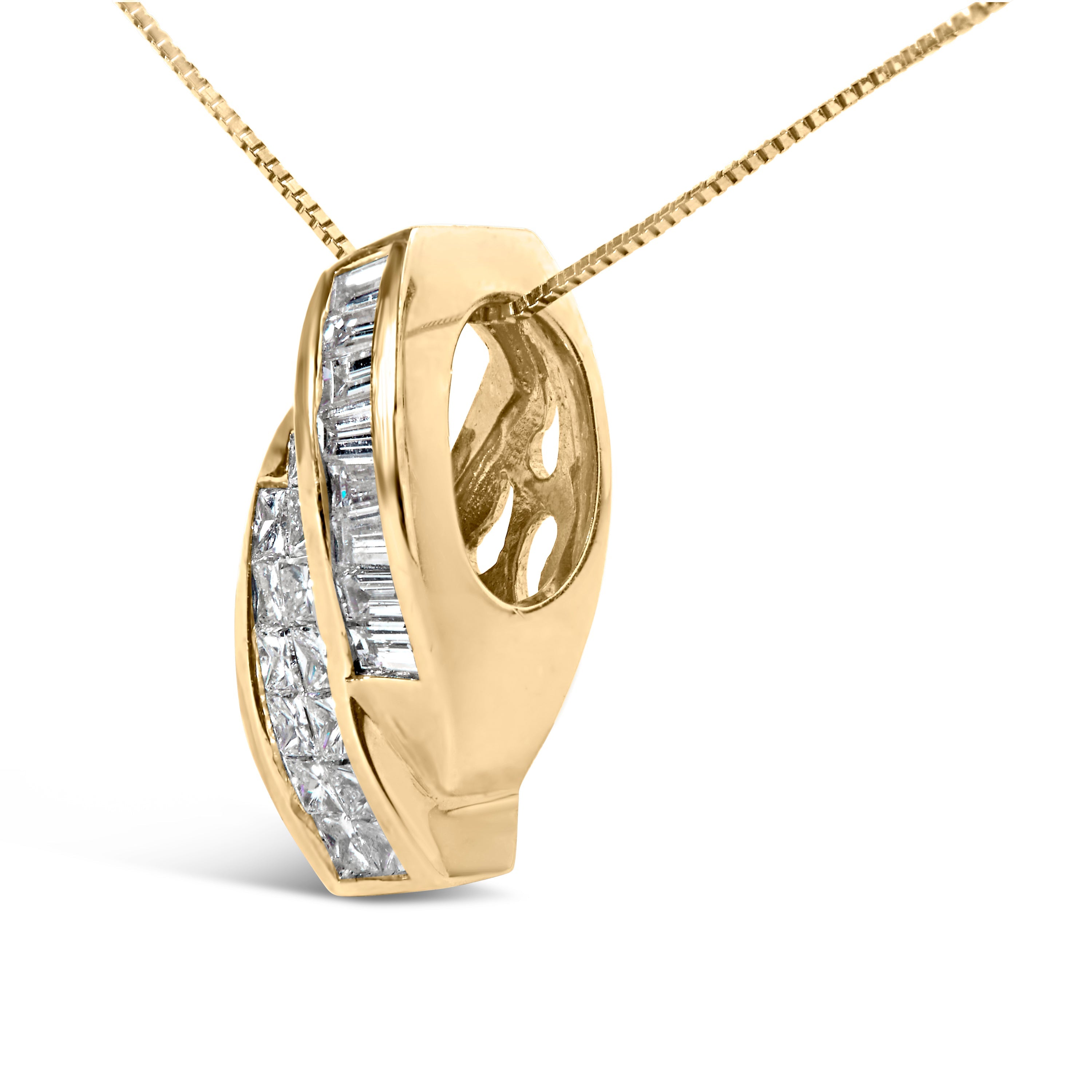 14k Yellow Gold 1 1/3 Cttw Princess and Baguette-cut Diamond Double Curved Pendant Necklace (H-I Color ,VS1-VS2 Clarity) - NO CHAIN INCLUDED by Bids.com