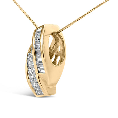 14k Yellow Gold 1 1/3 Cttw Princess and Baguette-cut Diamond Double Curved Pendant Necklace (H-I Color ,VS1-VS2 Clarity) - NO CHAIN INCLUDED by Bids.com