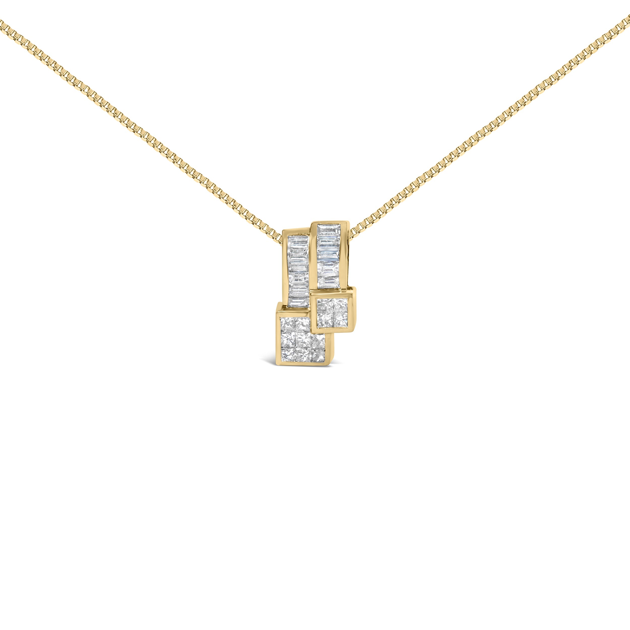 14K Yellow Gold 1 1/2 cttw Princess and Baguette Cut Diamond Geometric Pendant Necklace (H-I Color, VS1-VS2 Clarity) by Bids.com