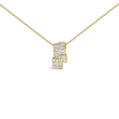 14K Yellow Gold 1 1/2 cttw Princess and Baguette Cut Diamond Geometric Pendant Necklace (H-I Color, VS1-VS2 Clarity) by Bids.com