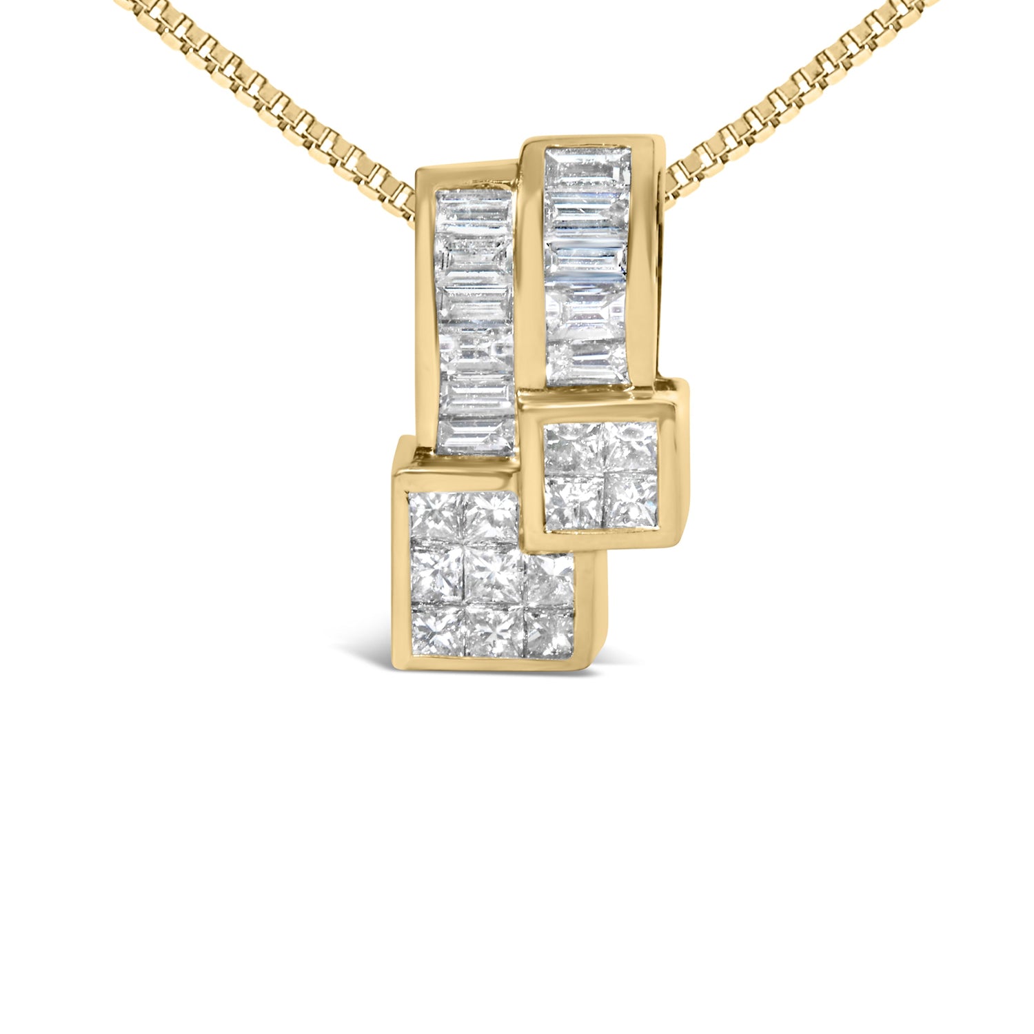 14K Yellow Gold 1 1/2 cttw Princess and Baguette Cut Diamond Geometric Pendant Necklace (H-I Color, VS1-VS2 Clarity) by Bids.com