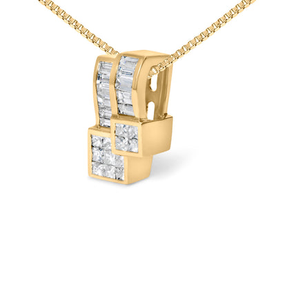 14K Yellow Gold 1 1/2 cttw Princess and Baguette Cut Diamond Geometric Pendant Necklace (H-I Color, VS1-VS2 Clarity) by Bids.com