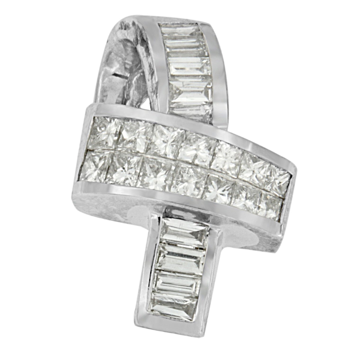 14K White Gold 2 cttw Princess and Baguette Cut Diamond Ribbon Pendant Necklace (H-I, SI-SI2) 