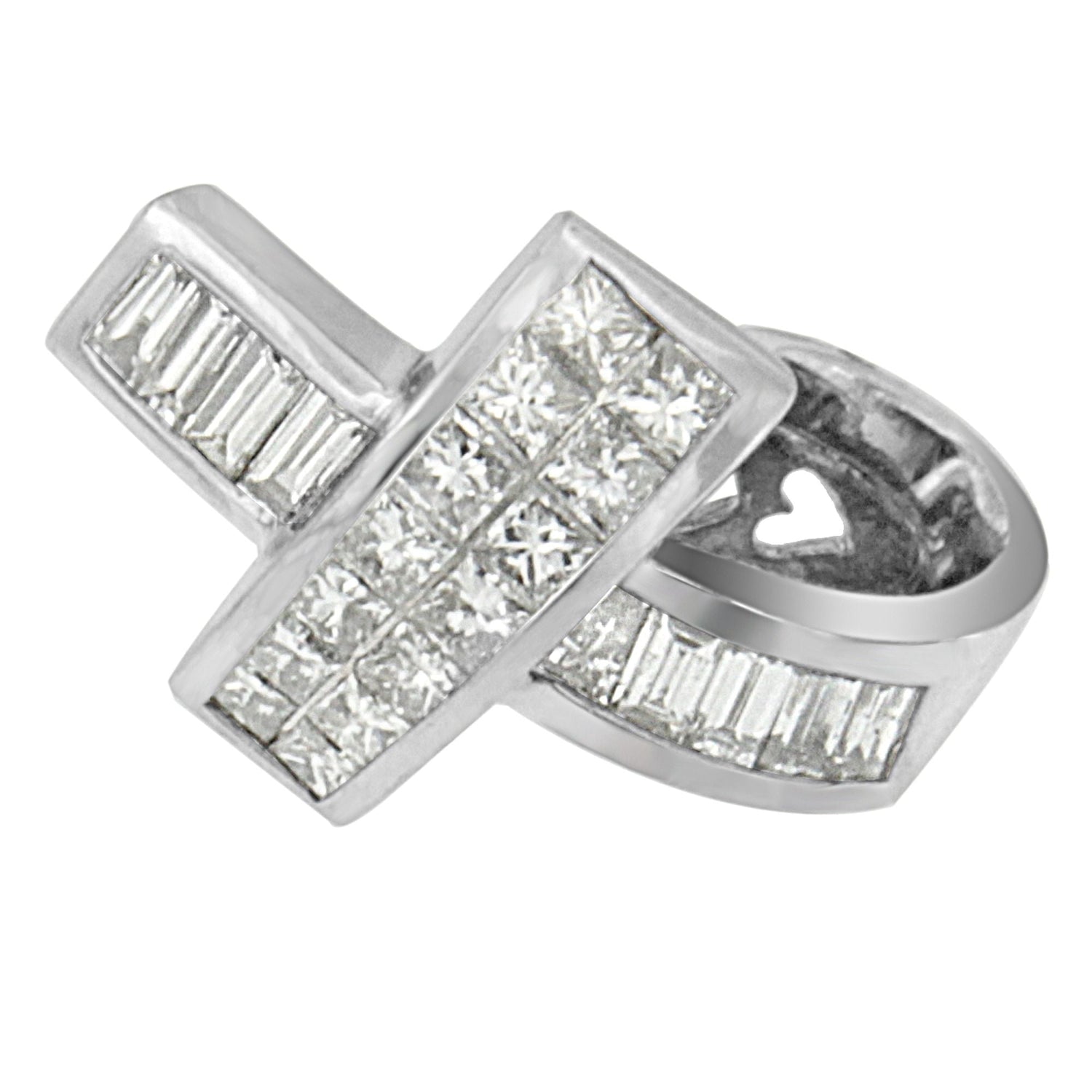 14K White Gold 2 cttw Princess and Baguette Cut Diamond Ribbon Pendant Necklace (H-I, SI-SI2) 