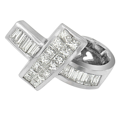 14K White Gold 2 cttw Princess and Baguette Cut Diamond Ribbon Pendant Necklace (H-I, SI-SI2) 
