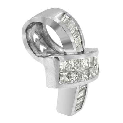 14K White Gold 2 cttw Princess and Baguette Cut Diamond Ribbon Pendant Necklace (H-I, SI-SI2) 