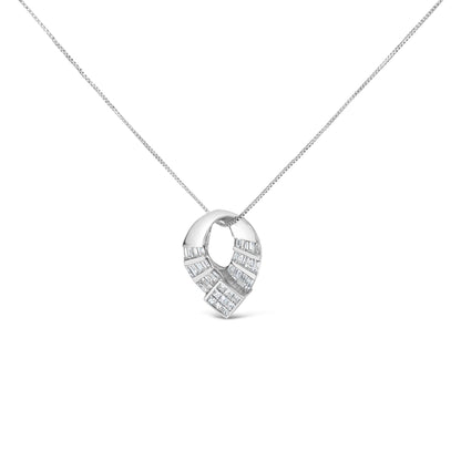 14k White Gold 1 5/8 Cttw Invisible Set Princess and Channel Set Baguette Diamond Curved Oval Shape Pendant Necklace (G-H Color, VS2-SI1 Clarity) by Bids.com