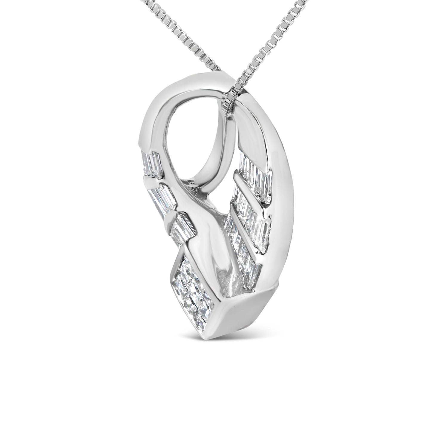 14k White Gold 1 5/8 Cttw Invisible Set Princess and Channel Set Baguette Diamond Curved Oval Shape Pendant Necklace (G-H Color, VS2-SI1 Clarity) by Bids.com