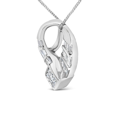 14k White Gold 1 5/8 Cttw Invisible Set Princess and Channel Set Baguette Diamond Curved Oval Shape Pendant Necklace (G-H Color, VS2-SI1 Clarity) by Bids.com