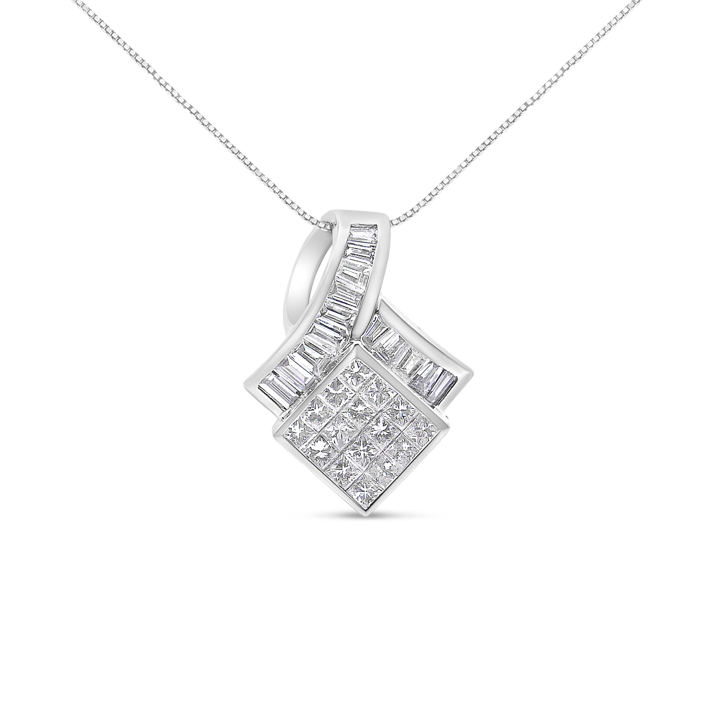 14k White Gold 2 1/10 Cttw Princess and Baguette Geometric Designed Diamond Pendant Necklace (G-H Color, VS1-VS2 Clarity) - NO CHAIN INCLUDED by Bids.com