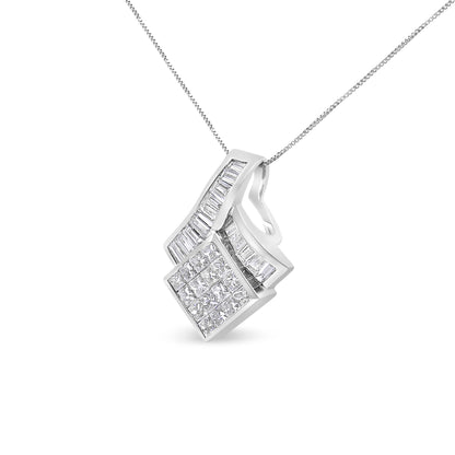 14k White Gold 2 1/10 Cttw Princess and Baguette Geometric Designed Diamond Pendant Necklace (G-H Color, VS1-VS2 Clarity) - NO CHAIN INCLUDED by Bids.com