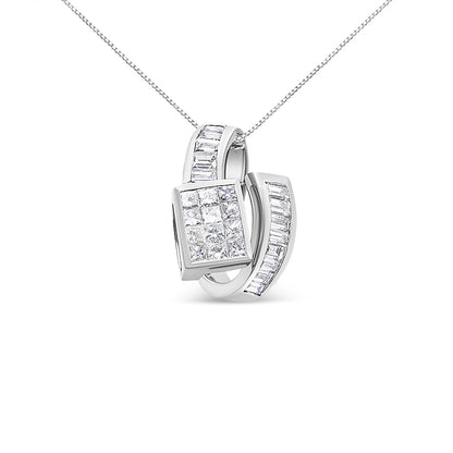 14K White Gold 2 cttw Princess and Baguette Cut Diamond Double Loop Pendant Necklace (G-H, VS1-VS2) by Bids.com
