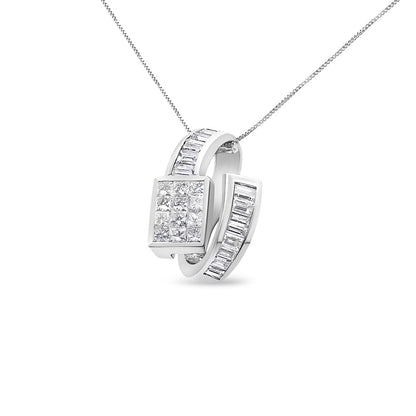 14K White Gold 2 cttw Princess and Baguette Cut Diamond Double Loop Pendant Necklace (G-H, VS1-VS2) by Bids.com