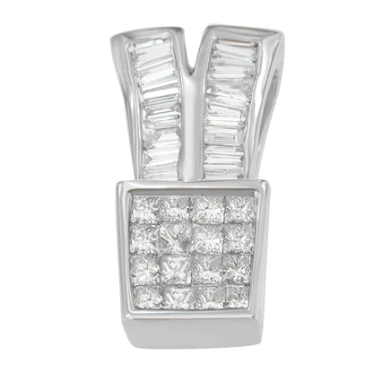 14K White Gold 1 1/3 cttw Princess and Baguette Cut Diamond Sparkling Shapes Pendant Necklace (H-I, SI1-SI2) by Bids.com