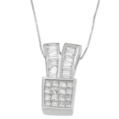 14K White Gold 1 1/3 cttw Princess and Baguette Cut Diamond Sparkling Shapes Pendant Necklace (H-I, SI1-SI2) by Bids.com