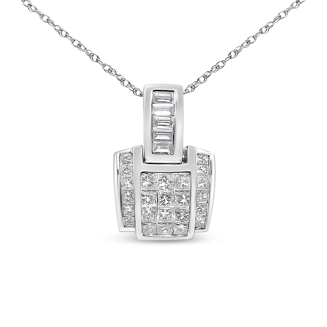 14K White Gold 2 1/5 Cttw Princess Cut Composite Diamond Pendant with Diamond Bale Pendant Necklace (H-I Color,SI1-SI2 Clarity) - NO CHAIN INCLUDED by Bids.com