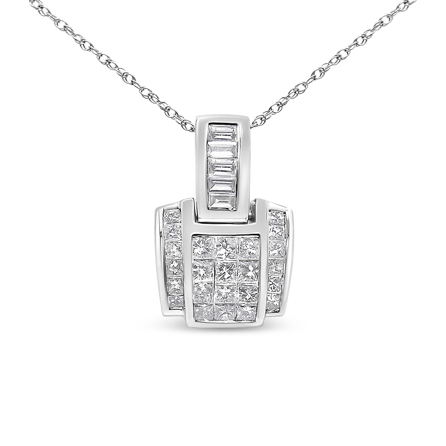 14K White Gold 2 1/5 Cttw Princess Cut Composite Diamond Pendant with Diamond Bale Pendant Necklace (H-I Color,SI1-SI2 Clarity) - NO CHAIN INCLUDED by Bids.com