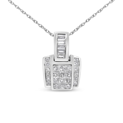 14K White Gold 2 1/5 Cttw Princess Cut Composite Diamond Pendant with Diamond Bale Pendant Necklace (H-I Color,SI1-SI2 Clarity) - NO CHAIN INCLUDED by Bids.com
