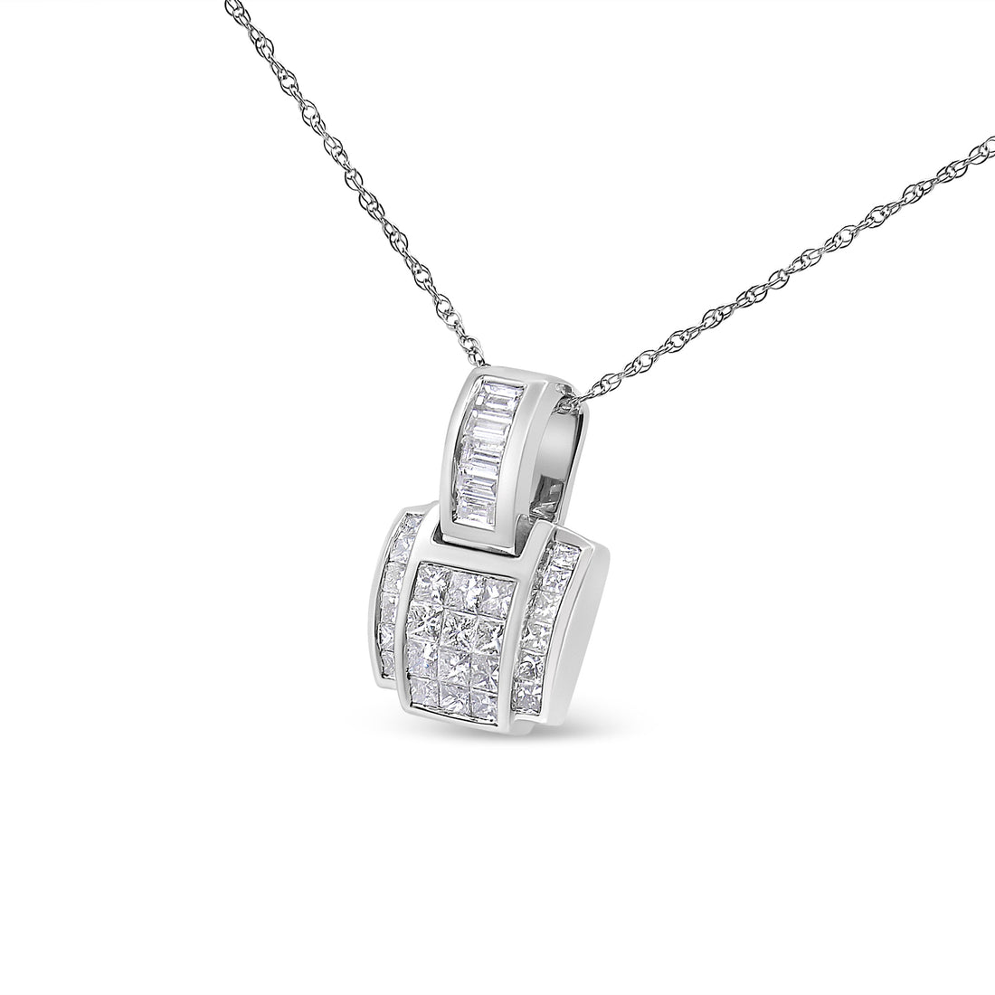 14K White Gold 2 1/5 Cttw Princess Cut Composite Diamond Pendant with Diamond Bale Pendant Necklace (H-I Color,SI1-SI2 Clarity) - NO CHAIN INCLUDED by Bids.com