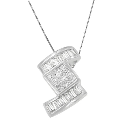 14K White Gold 1 2/5 cttw Princess and Baguette Cut Diamond Zig Zag Pendant Necklace (H-I, SI1-SI2) by Bids.com
