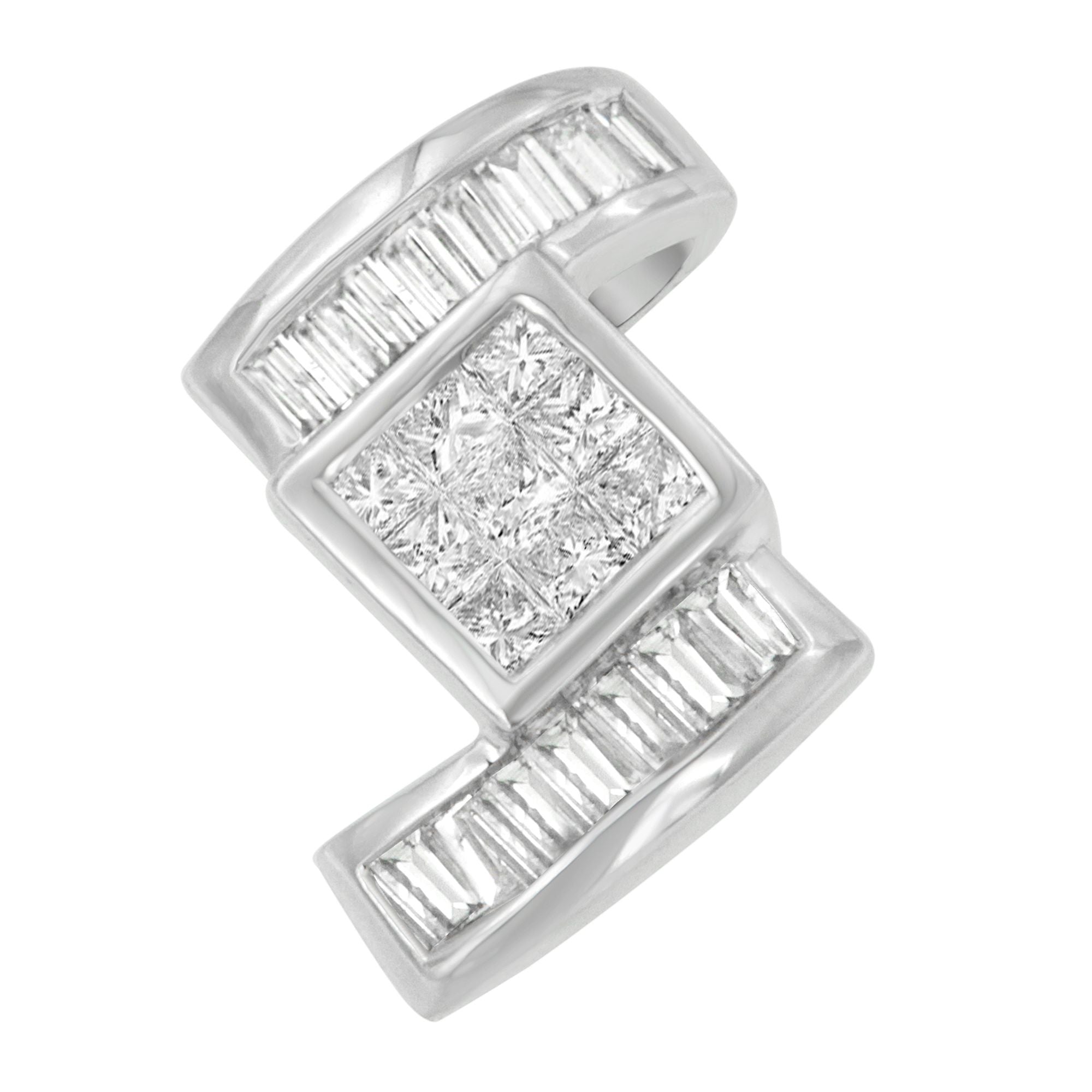14K White Gold 1 2/5 cttw Princess and Baguette Cut Diamond Zig Zag Pendant Necklace (H-I, SI1-SI2) by Bids.com