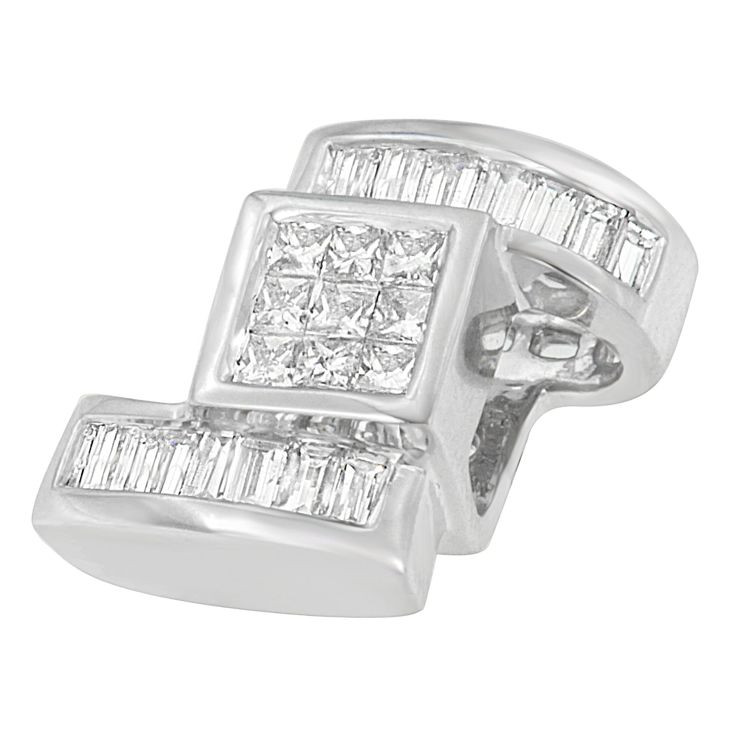 14K White Gold 1 2/5 cttw Princess and Baguette Cut Diamond Zig Zag Pendant Necklace (H-I, SI1-SI2) by Bids.com