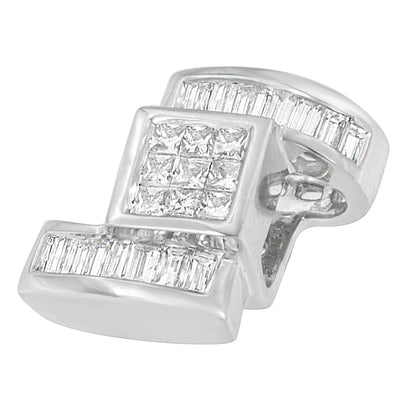 14K White Gold 1 2/5 cttw Princess and Baguette Cut Diamond Zig Zag Pendant Necklace (H-I, SI1-SI2) by Bids.com