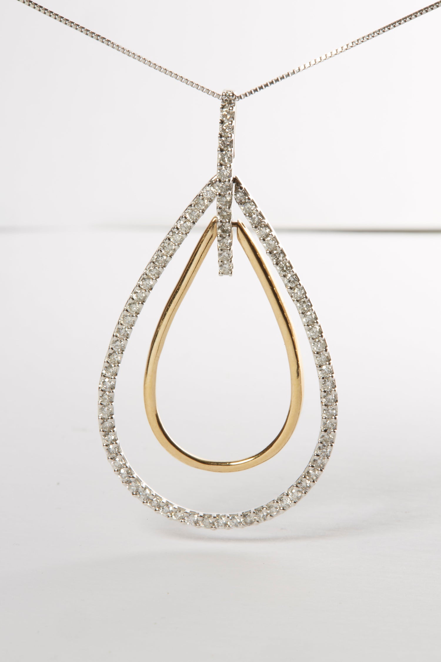 14K Two-Tone Gold Round Cut Diamond Double Burst Pendant Necklace (1.00 cttw, H-I Color, SI2-I1 Clarity)