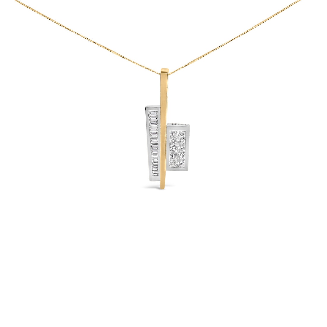 18K Yellow and White Gold 1 7/8 Cttw Princess Baguette Diamond Key Shaped 18" Pendant Necklace (H-I Color, SI1-SI2 Clarity) by Bids.com
