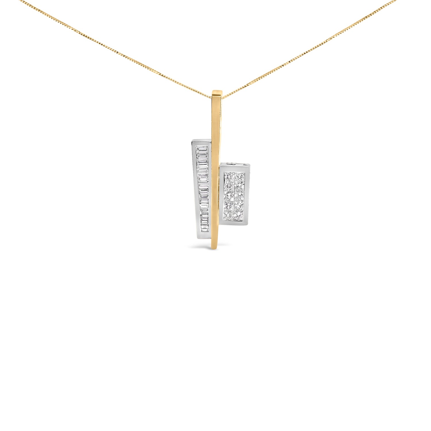 18K Yellow and White Gold 1 7/8 Cttw Princess Baguette Diamond Key Shaped 18" Pendant Necklace (H-I Color, SI1-SI2 Clarity) by Bids.com